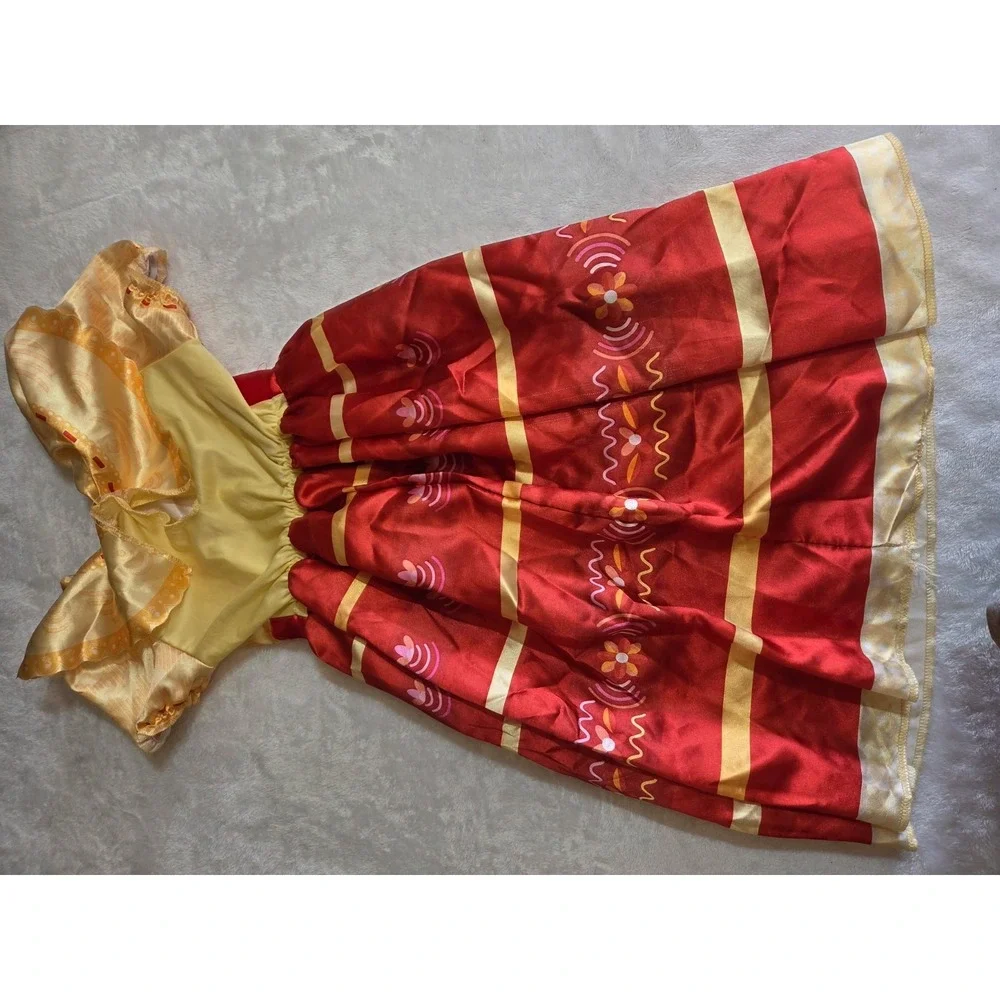 383 Girls 4T Red Gold Princess Dress Costume Floral Satin Tulle Short Sleeve